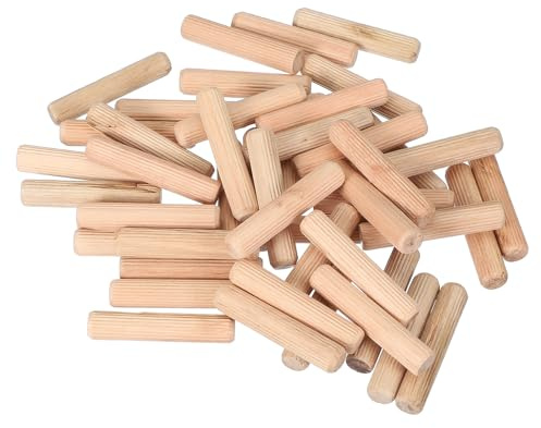 PATIKIL 60 Stück 12 x 60mm Holzdübel Set, Holzrillendübel Riffelholzdübel Holzstifte Dübel Set Gerillte Holzübelstifte Dübel Holz mit Rillen für Zimmerei Möbel Tür Kunsthandwerk Projekte