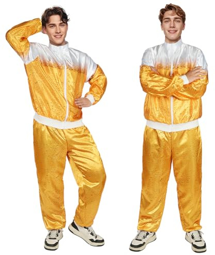 AYBUY 80er 90er Jahre Outfit Herren, 9-teiliges Disco Kostüm Herren | 80er Jahre Kleidung Set aus Hemd, Hose und Hut, Hip Hop Kurzarmshirt für Rollenspiele, Rave-Partys, Halloween, Karneval
