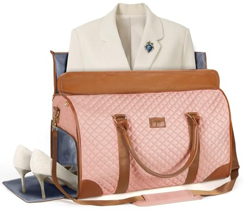Tonyeee 3-in-1 Kleidersack Reisetasche Damen, Umwandelbare Weekender Handgepäck Tasche mit Schuhfach & Schultergurt, Faltbare wasserdichte Reisetasche aus PU Leder für Business & Reise Rosa