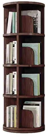 SdaryWare Um 360° drehbares 6-stöckiges Bücherregal aus Holz für Wohnzimmer und Schlafzimmer, rundes Bücherregal mit einzigartigem Design und platzsparender Funktionalität (Braun-46 * 128cm)