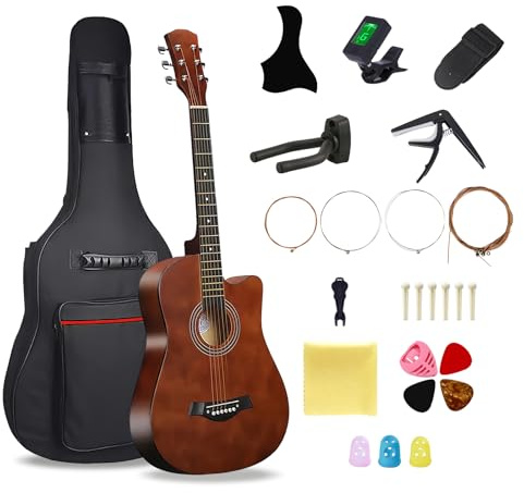 38'' Wood Acoustic Guitar for Adults, 6 Steel-String Acoustic Guitar With Guitar Bag and Beginner Kits for Beginner