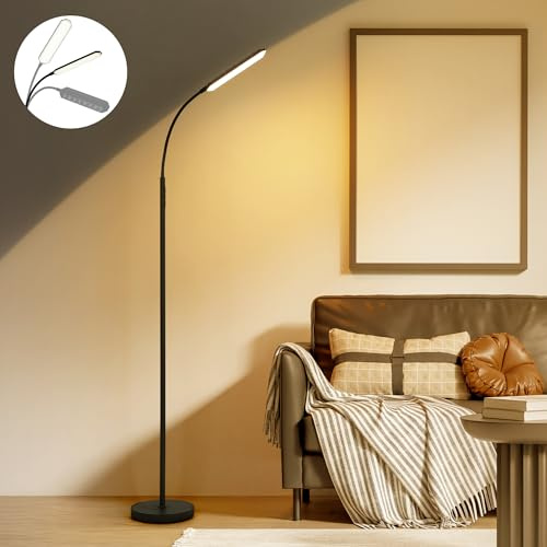 LuminexDesigns Lampe sur pied LED noire dimmable, lampe de lecture avec télécommande, lampes modernes pour chambre, salon et bureau, Noir, 18w