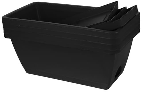 VANZACK Macetas Rectangulares de Plástico Negras para Jardín y Balcón, Set 4 Piezas Pequeñas con Bandeja, Jardineras Resistentes para Plantas de Interior y Exterior, Ideales para Cultivo