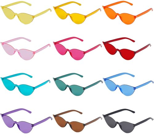 Vookkp 12 Pares Gafas de Redonda, Gafas de Fiesta, Gafas de Sol Transparentes Color, Hippy Gafas de Sol sin Marco Gafas Divertidas Para Despedida de Soltera Fiesta de Cumpleaños Carnaval