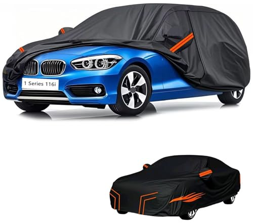 generic outdoor car cover Compatible with BMW 1 Series 116i 2016-2011,waterproof cloth,dustproof,rainproof,sun-proof four-season protective car cover (black orange)