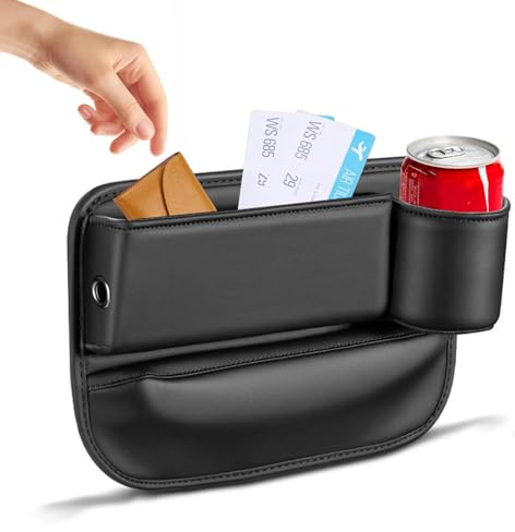 PHMING Aufbewahrungsbox für Autositzlücken, Leder Autositz Lückenfüller Veranstalter, 30 x 20 cm Auto Seitentasche Veranstalter, Schwarzes, für Schlüssel, Geldbörse, Wasserflasche (Kopilot)