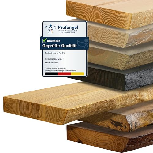 tømmermann - Wandregal mit Baumkante - massives Schweberegal Farbe Bernstein 40 cm Länge - Regalbrett aus Eschenholz 100% natürlich - Rustikales Wandboard mit unsichtbarer Wandmontage Massivholzbrett