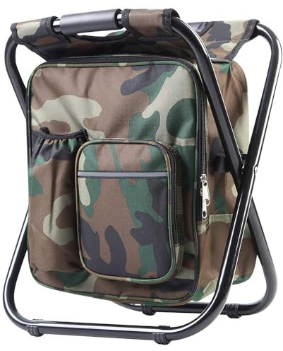 SteelMule Angelstuhl 3-in-1 mit Rucksack und Kühltasche – faltbar, robust und kompakt – Woodland Camouflage