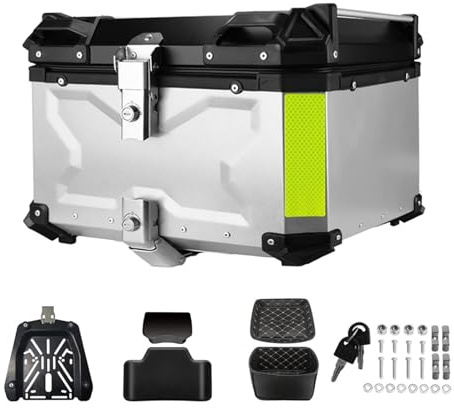 PSNKLMM Caja Trasera for Motocicleta, Maletero de 55L, Universal, Superior, for Equipaje Trasero, Cajas de Herramientas para Equipaje En Motocicleta, Quad Y Scooter(65L Silver)