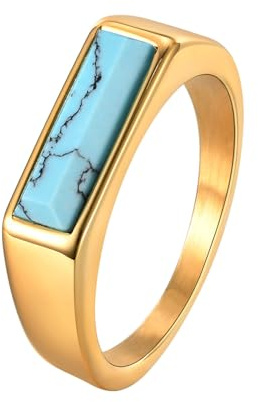 Bishilin Ring Herren Edelstahl, Gothic Ringe mit Türkis Siegelring Partnerringe Männer Ring Personalisiert Gold