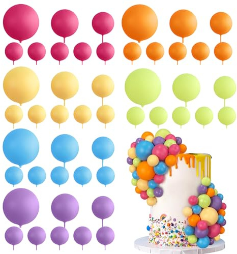 DBAILY 42 Pcs Ball Cake Topper Decorations, Mini Balloons Cakes Topper Sticks, Foam Balls Cakes Picks Cake Topper Balls Cake Decorations for Wedding Party Birthday Cake Decorating
