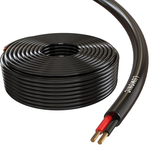 Lumonic Cable de altavoz 50m Negro | 2x 1,5mm² CCA | Cable de altavoz HiFi | Cable redondo de audio | Profesional PA Instalación- Audio- Cable redondo