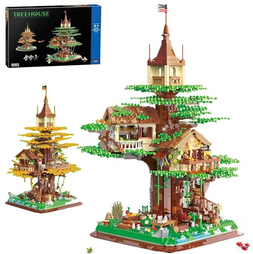 Unativer 2 in 1 Forest Tree House Building Blocks Set, 3380 PCS Mini Bricks Wooden Forest House Creative Construction Model Toys, Christmas Birthday Gifts for Adults, Girl, Boy Age 12+