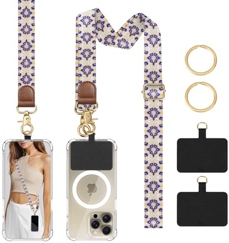 TiMOVO Universal Phone Lanyard Crossbody Wrist Strap, Bohemian Motif | Adjustable Anti-Theft Strap for All Phone Cases, Secure Hands-Free Neck Wrist Lanyard for Women & Men Daily Travel