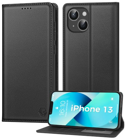 Kirnntca Handyhülle für iPhone 13 Hülle, Kartenfach Premium PU Leder Klapphülle Schutzhülle, Standfunktion Tasche Flip Case für iPhone 13 - Black