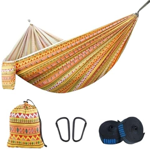 Hängematte für 2 Personen, 260 x 140 cm, tragbar, für drinnen und draußen, langlebig, Camping-Hängematte, leichte Reise-Hängematte für Hinterhof und Abenteuer, einfache Einrichtung und Entspannung