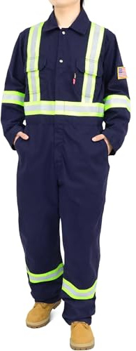 BOCOMAL FR Coveralls Men High Visibility 7.5oz Cotton Twill Flame Resistant Fire Retardant Work Coverall NFPA2112 HRC2