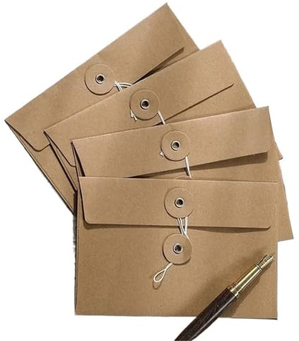 Gift Card Envelopes 100pcs Vintage Kraft Paper Envelopes with Button String Tie Greeting Cards Postcards Letter Pads Cover for Office Folder Booklet Bag