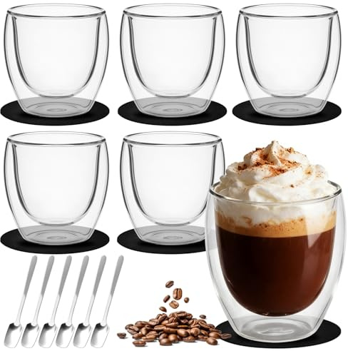 Latte Macchiato Kaffee Gläser mit Thermo Doppelwandig: 6er-Set Doppelwandiges Thermoglas Espresso mit Löffel 250 Ml Doppelglas Cappuccino coffee cups Espressotassen für Eiskaffee Iced Americano Milch