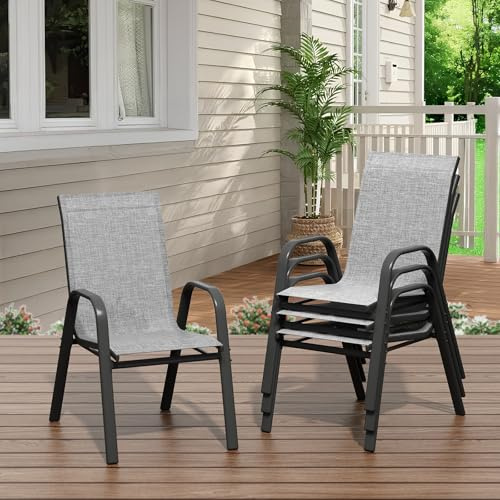 GarveeHome Gartenstühle 4er Set aus Textilene, Stapelbar, Metall | Textilene, Metallgestell, Wetterfest, Rostbeständig, Garten, Balkon, Terrasse