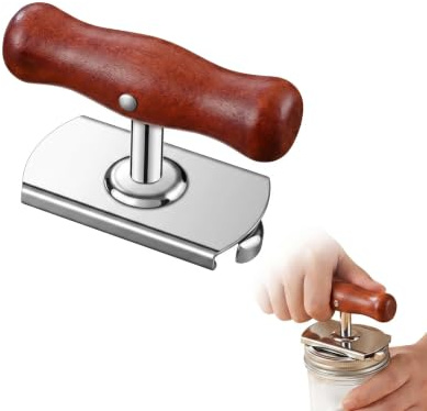 KOHVAN Abridor de Botes y Abrelatas Manual, Abrelatas Ajustable de Acero Inoxidable con Mango de Madera, Abre Frascos para Personas Mayores y Manos con Poca Fuerza, para Tapas de Diámetro 30-130mm