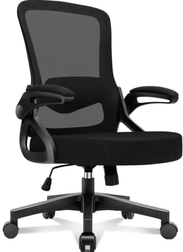 Hoolamyie Ergonomischer Bürostuhl, Drehstuhl ohne Kopfstütze, 4D-Lendenstütze, Kappbare Armlehnen, Wippfunktion bis 125°, 90° arretierbar, höhenverstellbarer Schreibtischstuhl, 130 kg, Schwarz