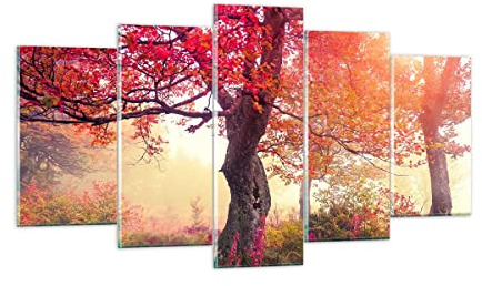 ARTTOR Wandbilder Dekoration Wohnzimmer Baum Natur Wiese Mehrteilige Bilder auf Glas 160x85cm Glasbild Schlafzimmer Küche Set 5 teilige Wand Kunstdruck Art Groß XXL Wanddeko Modern GEA160x85-3658