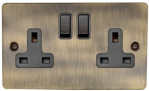 G&H FAB10B Flat Plate Antique Bronze 2 Gang Double 13A Switched Plug Socket