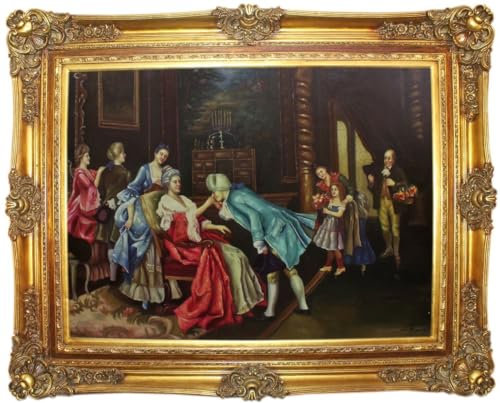 Casa Padrino Barock Ölgemälde Der Geburtstag Mehrfarbig/Gold 160 x 10 x H. 130 cm - Handgemaltes Gemälde mit prunkvollem Rahmen im Barockstil - Wanddeko im Barockstil