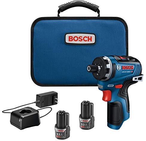 BOSCH GSR12V-300HXB22 12V Max - Kit de destornilladores hexagonales, sin escobillas, 1/4 pulgadas, dos velocidades, con (2) baterías de 2,0 Ah