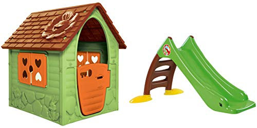 Dohany Spielhaus grün braun Kinderspielhaus Gartenhausmit Rutsche 120 cm Indoor Outdoor +2J
