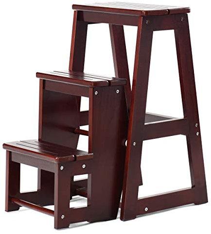 COSTWAY 3 Tier Step Stool for Kids & Adults, Wooden Folding Stepladder Foot Stools Flower Shelf Shoe Bench Hold up to 150kg (Walnut)