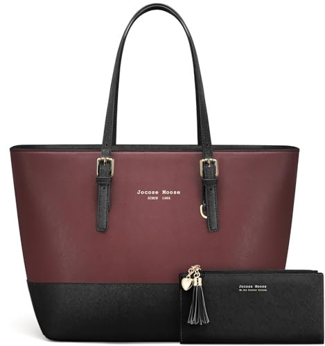 Jocose Moose Damen Handtasche Schultertasche, Vintage Leder Tasche Shopper Groß für BüRo Schule Einkauf, Geschenk mit Einer Damen Geldbörse