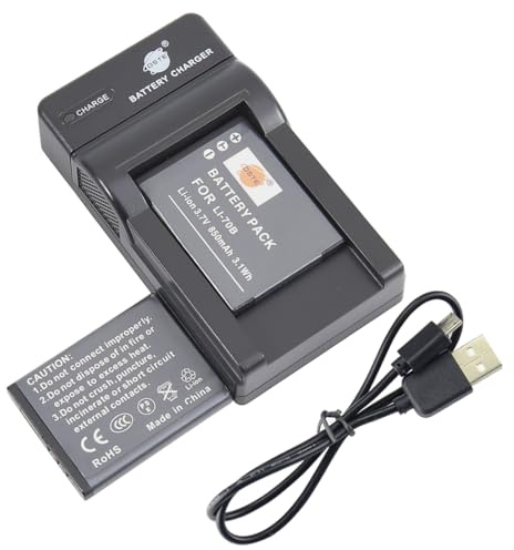 DSTE（2 Pack） Repuesto Batería LI-70B + DC103E Viaje Cargador Compatible con Olympus D-700 D-705 D-710 D-715 D-745 FE-4020 FE-4040 FE-5040 VG-110 VG-120 VG-130 VG-140 VG-145