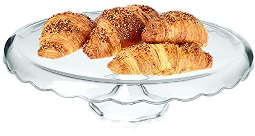 Présentoir à gâteau KADAX en Verre, présentoir à gâteau avec Pied, Assiette à gâteau Ronde pour Muffins, Biscuits, Desserts, Anniversaire, fête, Support Plat pour Mariage (Ø 32,5cm)
