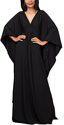 YOUKD Robe Longue Caftan Longue Couleur Unie pour Femmes, Plus la Taille Homewear Bikini Beach Peignoirs