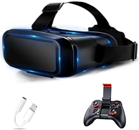 JYMYGS Lunette 3D VR, Casque de Réalité Virtuelle, Casque VR, Contrôleur Bluetooth Smartphone pour iPhone 13 Pro Max/13 Pro/13/12/11, pour Samsung Galaxy S21, Huawei, Xiaomi séries