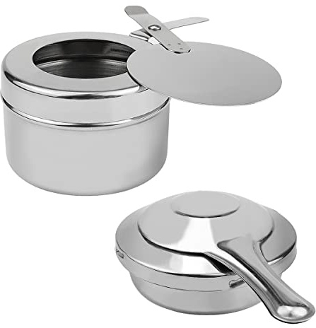 LNQ LUNIQI 2Pcs Stainless Steel Round Fuel Holder with Cover Chafer Canned Heat Fuel, Perfect for Chafing Dishes Buffet Barbecue Party Events (Silver)