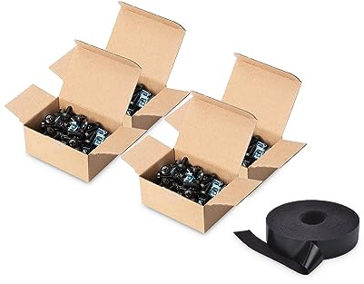 DIGITUS M6 Schrauben & Käfigmuttern – 200 Stück Set – Für 19-Zoll & 10-Zoll Schränke + Klettband für Kabelmanagement – Schwarz