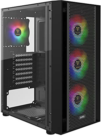 GAMDIAS ZEUS ATX Mid Tower Gaming Computer PC Case with Side Tempered Glass, 4X 120mm ARGB Case Fans and Sync with 5V RGB Motherboard and Excellent Airflow