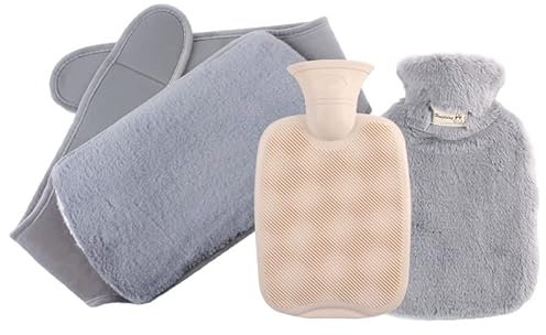 Wärmflasche Gürtel, Wärmflasche mit Deckel, 1 Liter Kapazität, 3 in 1 Gummi Wärmflasche, Wärmflasche 3er Set für Nacken, Schulter, Taille, Rücken, Beinwärmer