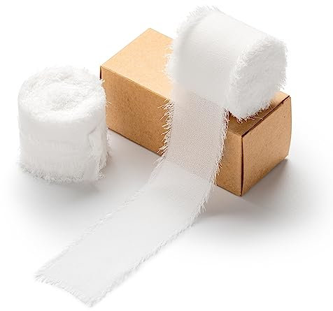 AOKSUNOVA 3,8cm Schleifenband Chiffonband Geschenkband Breit Hochzeit Bänder Stoffband Weiß