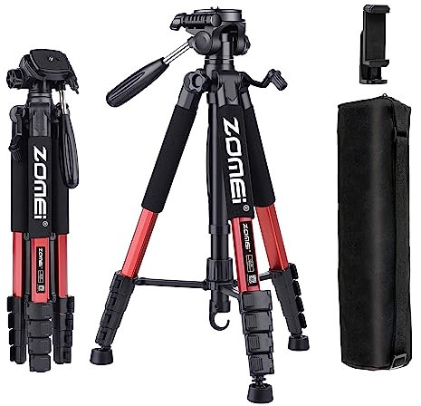 ZOMEi 188 cm Tripod Heavy Duty Tall Tripod Stand, Professional Travel Video Tripod Compatible with DSLR Cameras, Mobile Phones, Projector, Binoculars, Spotting Scope (Red)