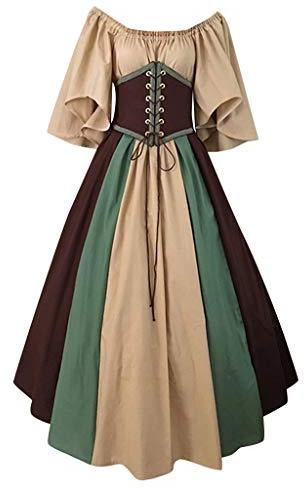 HOOUDO Renaissance Dresses for Women Vintage Medieval Victorian Dresses Traditional Irish Peasant Cosplay Costume with Corset UK Promotion Sale Clearance