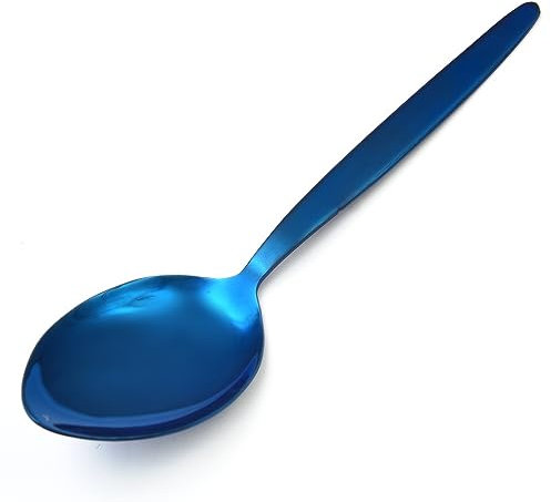 BNAZIND Kunz Shiny Blue Spoon |18/10 Stainless Steel Titanium Chef Spoon | 9 Inches Plating Daily Serving Quenelle Cooking Spoons