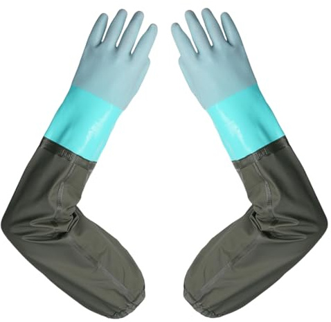 YIOIY Pond Gloves, Extra Long Drain Cleaning Gloves, Waterproof Sleeve Gloves, Full Arm Gloves for Men Women (Green, Flocking Lining)