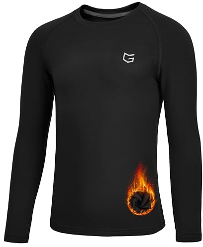 G Gradual Youth Boys Compression Thermal Shirt Long Sleeve Fleece Undershirt for Boy Football Baseball Soccer Base Layer(Black,XS)
