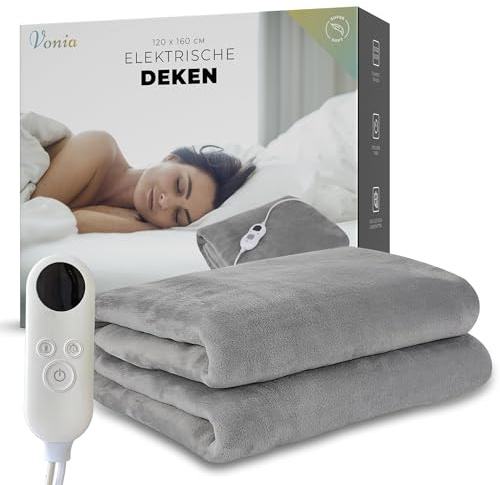 Vonia Coperta Elettrica, Coperta Termica Superiore, Coperta Riscaldante, Spegnimento Automatico, 120 W, 6 Livelli di Calore, Timer, per 1 Persona, Lavabile, 160 x 120 cm, (Grigio)