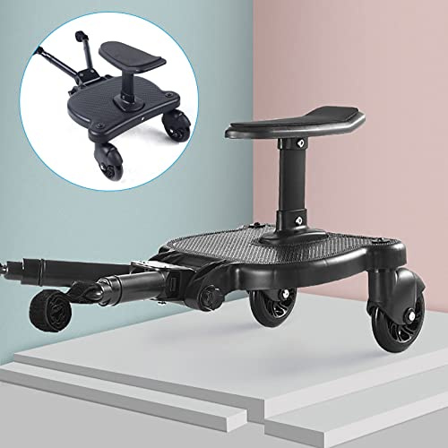Shiyinge Tabla auxiliar para silla de paseo con asiento y correa de almacenamiento, tabla de pie, para accesorios de cochecito, adaptador universal, color negro, hasta 3-6 años, máx. 25 kg