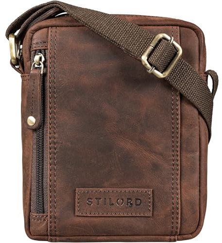 STILORD Brandon Herrentasche Leder Braun Umhängetasche klein Schultertasche Männer 7 Zoll Tablet Herrenhandtasche Messenger Bag Echtes Leder Farbe:Porto - Cognac